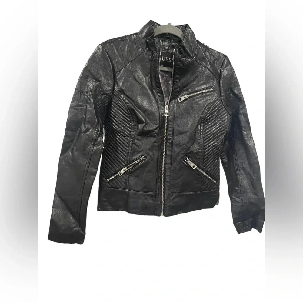 🖤 GUESS Quilted Faux Leather Moto Jacket – Black Size M 🖤✨